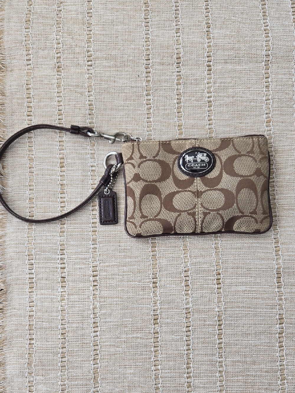 Coach Signature Wristlet in Khaki and Brown